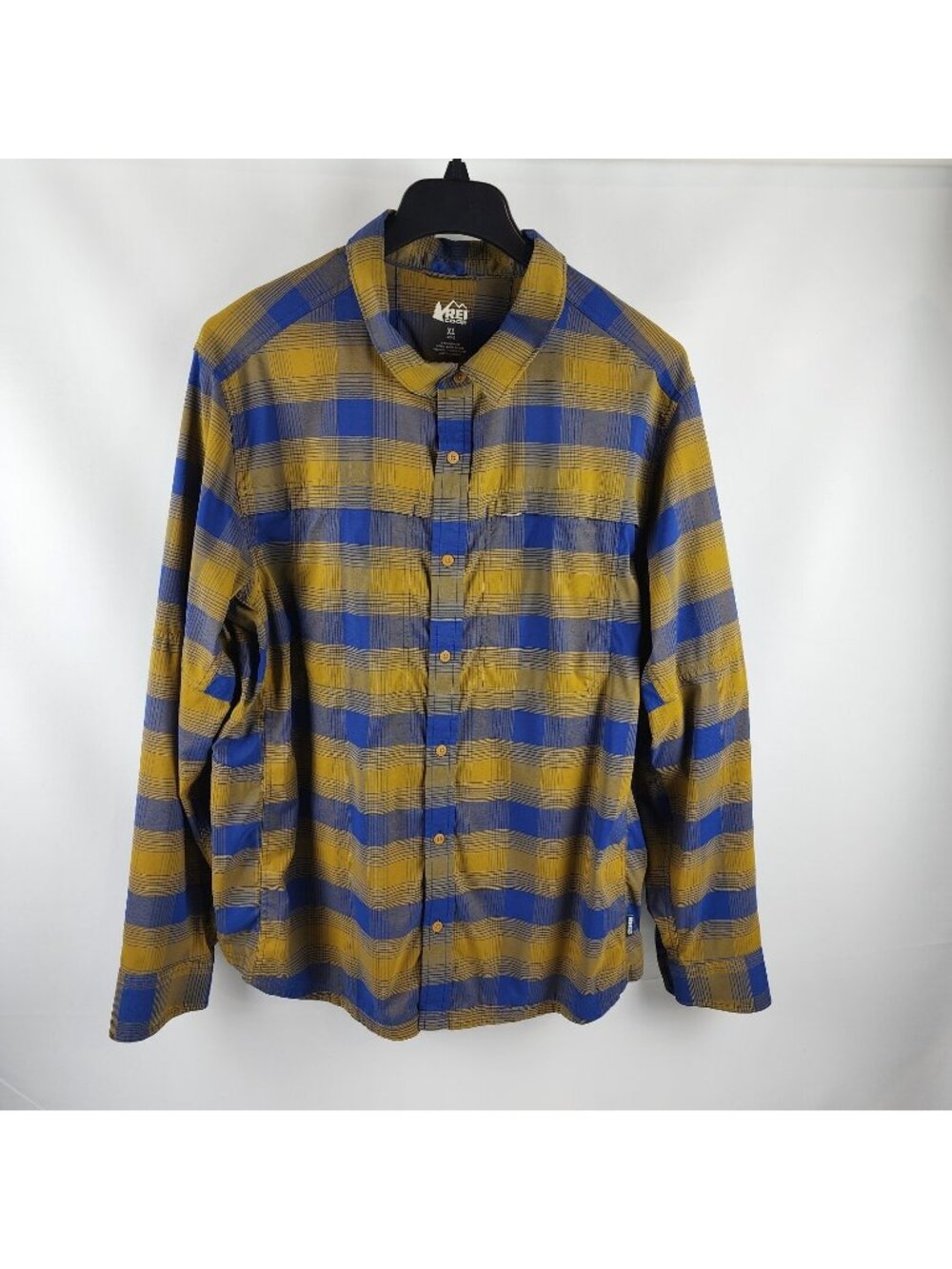 REI Co-op Shirt Men XL Blue Multi Plaid Nylon Vented Performance Hiking Outdoor